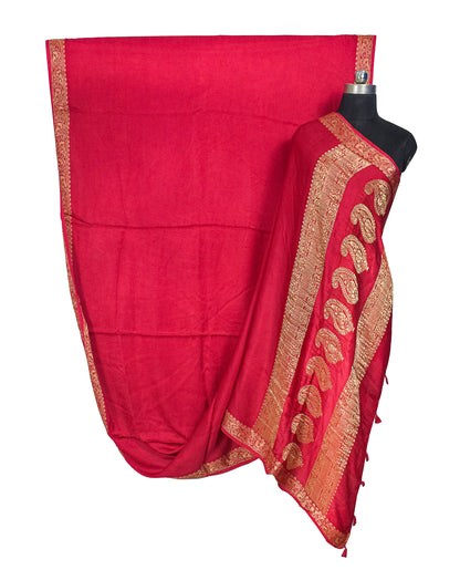 Plain Dyeing Modal Silk With Full Nakshi Border Saree with Tassels - With Blouse Piece - 5.5 Mtr Length    -  SKU : AI27A02H