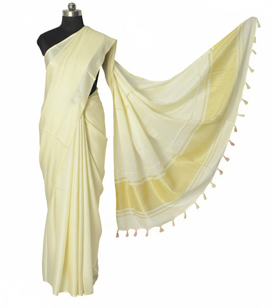Plain Dyeing Modal Silk Golden Border Saree  - With Blouse Piece - 5.5 Mtr Length    -  SKU : 0071-CRGL