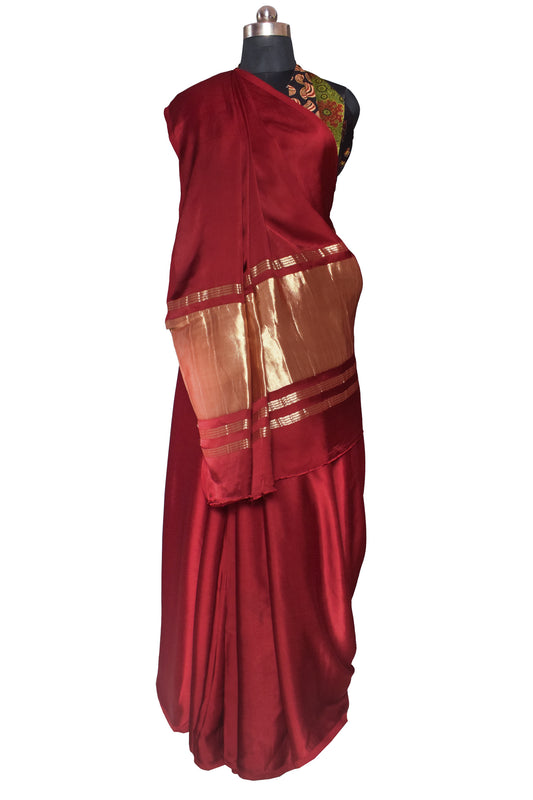 Plain Dyeing Modal Silk Plain Dyed Saree   with Golden Border  - 5.5 Mtr Length + 0.85 Mtr Blouse Piece    -  SKU : 0071