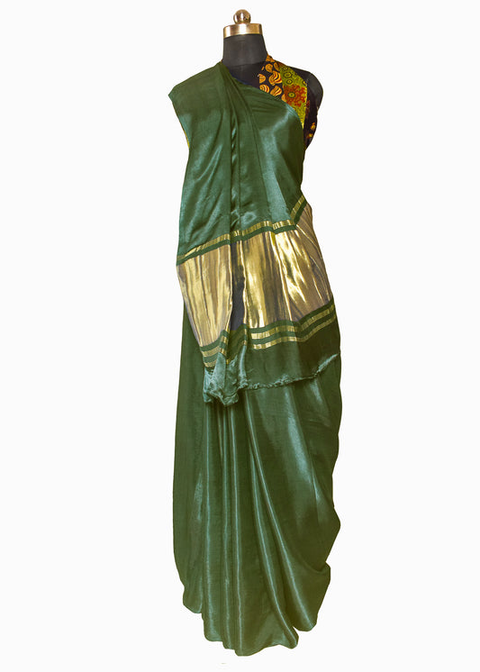 Plain Dyeing Modal Silk Golden Border Saree - 5.5 Mtr Length + 0.85 Mtr Blouse Piece - SKU : 0071