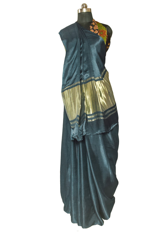Plain Dyeing Modal Silk Plain Dyed Saree   with Golden Border  - 5.5 Mtr Length + 0.85 Mtr Blouse Piece    -  SKU : 0071