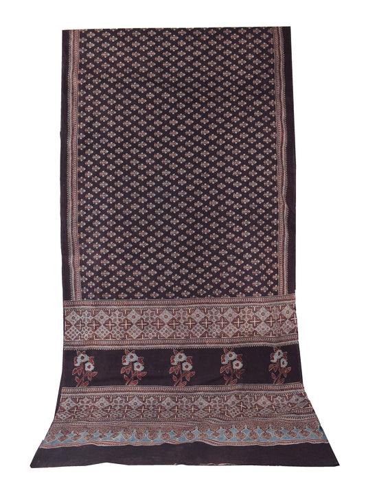 Ajrakh Mul Cotton Natural Dye Hand Block Print Saree  with Ajrakh Blouse Piece  - 6 Mtr Length    -  SKU : ID14C02M