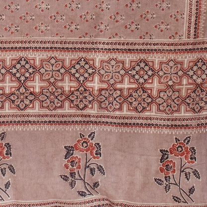 Ajrakh Mul Cotton Natural Dye Hand Block Print Saree  with Ajrakh Blouse Piece  - 6 Mtr Length    -  SKU : ID14C02C
