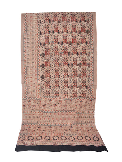 Ajrakh Mul Cotton Natural Dye Hand Block Print Saree  with Ajrakh Blouse Piece  - 6 Mtr Length    -  SKU : ID14C02I