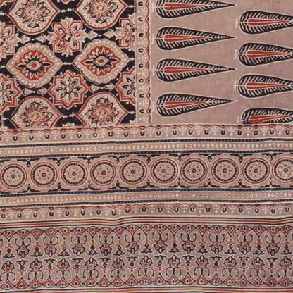 Ajrakh Mul Cotton Natural Dye Hand Block Print Saree  with Ajrakh Blouse Piece  - 6 Mtr Length    -  SKU : ID14C02O
