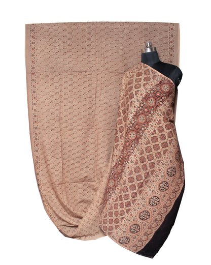 Ajrakh Mul Cotton Natural Dye Hand Block Print Saree  with Ajrakh Blouse Piece  - 6 Mtr Length    -  SKU : ID14C02U
