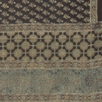 Ajrakh Mul Cotton Natural Dye Hand Block Print Saree  with Ajrakh Blouse Piece  - 6 Mtr Length    -  SKU : ID14C02K