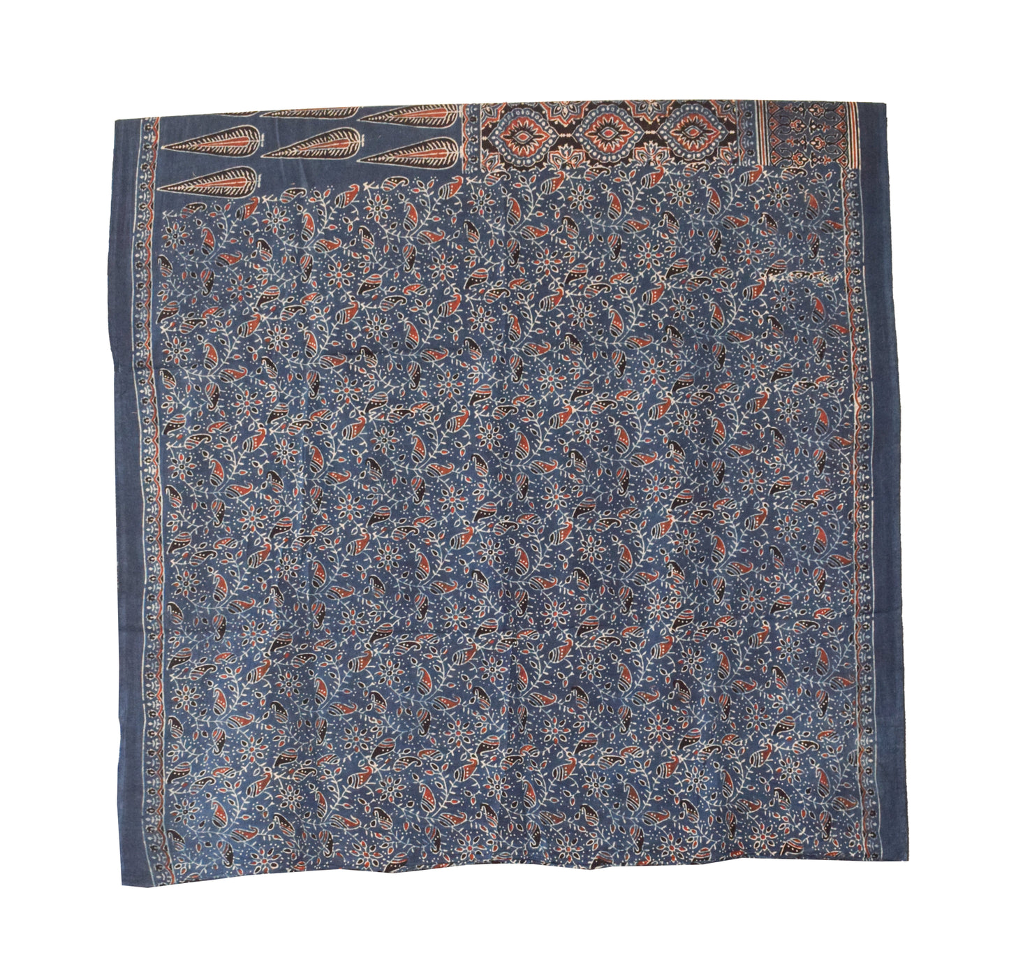 Ajrakh Mul Cotton Natural Dye Hand Block Print Saree  with Ajrakh Blouse Piece  - 6 Mtr Length    -  SKU : ID14C02X