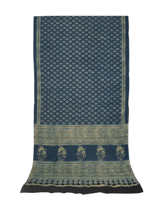 Ajrakh Mul Cotton Natural Dye Hand Block Print Saree  with Ajrakh Blouse Piece  - 6 Mtr Length    -  SKU : ID14C02D