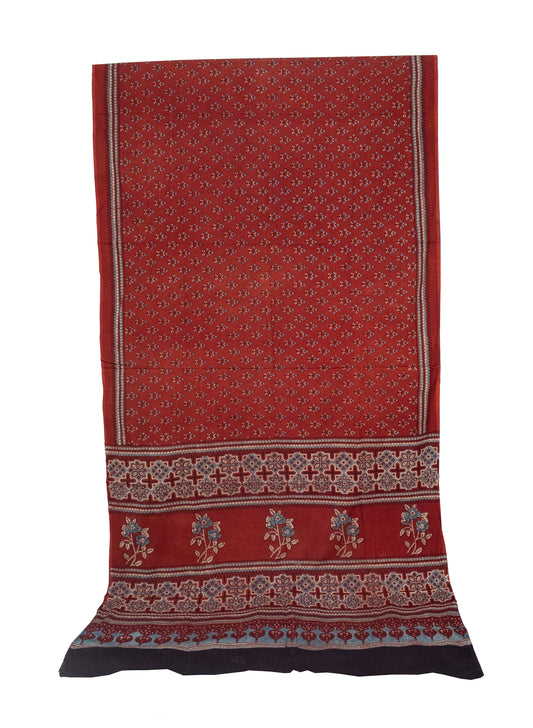 Ajrakh Mul Cotton Natural Dye Hand Block Print Saree  with Ajrakh Blouse Piece  - 6 Mtr Length    -  SKU : ID14C02H