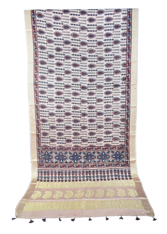 Ajrakh Modal Silk Natural Dye Designer Hand Block Print Saree With Full nakshi Border & Pallu - With Blouse Piece - 5.5 Mtr Length    -  SKU : IA06501A