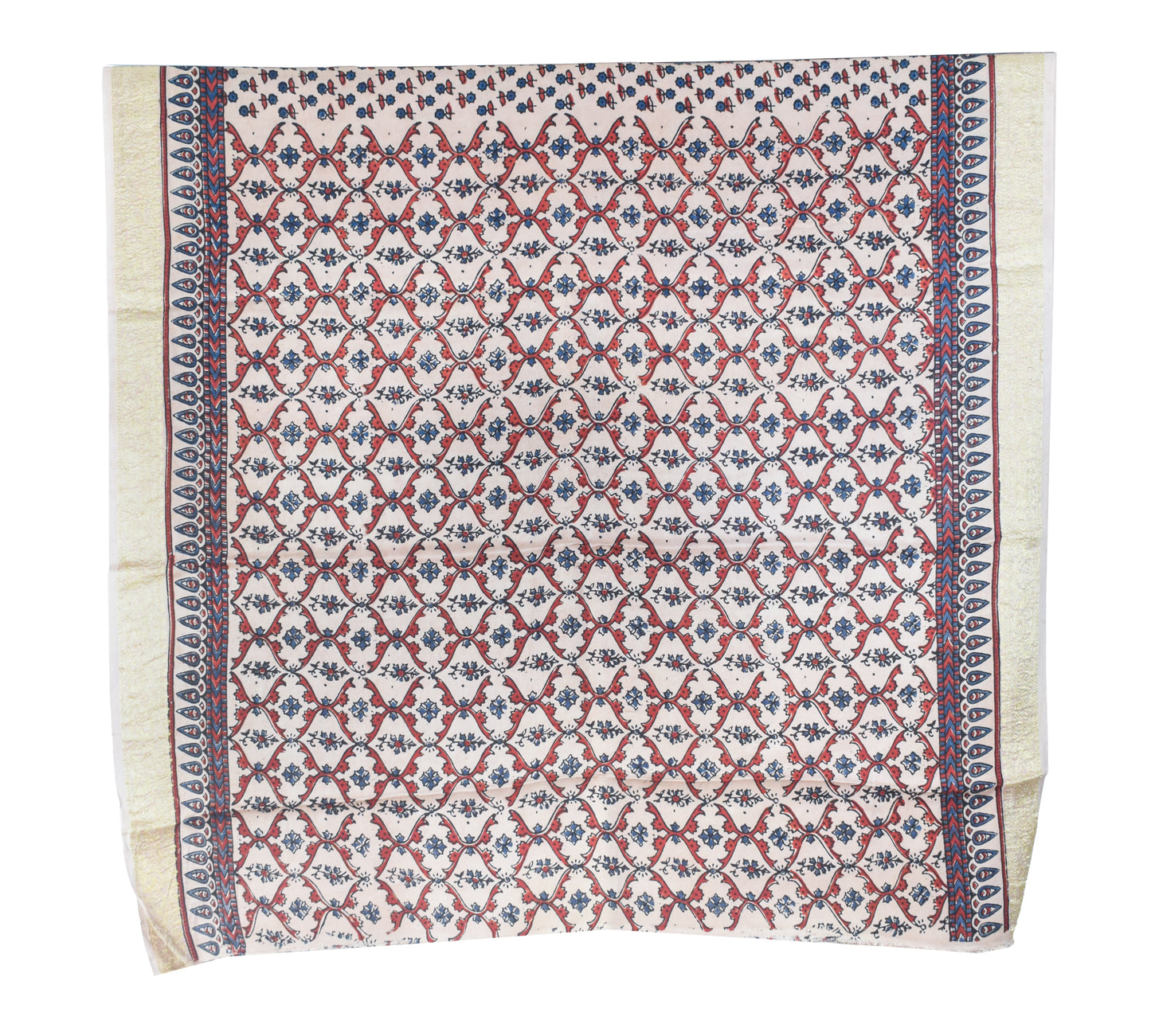 Ajrakh Modal Silk Natural Dye Designer Hand Block Print Saree With Full nakshi Border & Pallu - With Blouse Piece - 5.5 Mtr Length    -  SKU : IA06501G