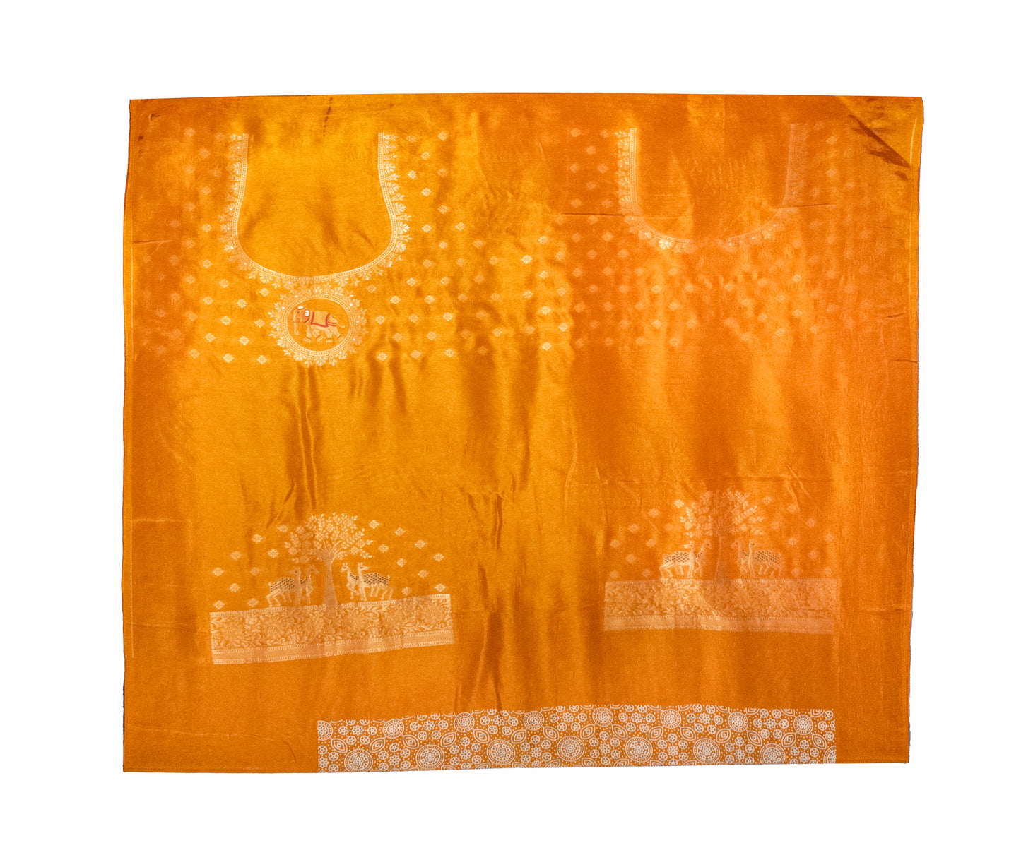 Ajrakh Dola Silk Nepthol Dye With Full Nakshi Border Screen Print Hand Printed Saree With Worked Blouse Piece     -  SKU : KK08301A