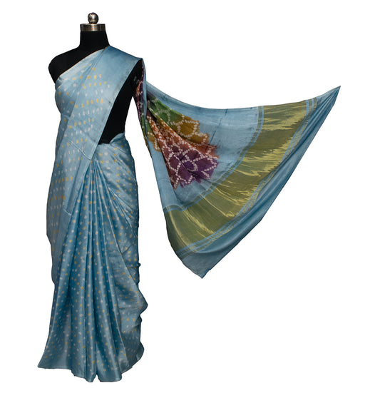 Bandhej ( Tie-Dye) Modal Silk Multi (Bandhej - Tie Dye) Pallu Saree with Golden Border - With Blouse Piece    -  SKU : KK18801E