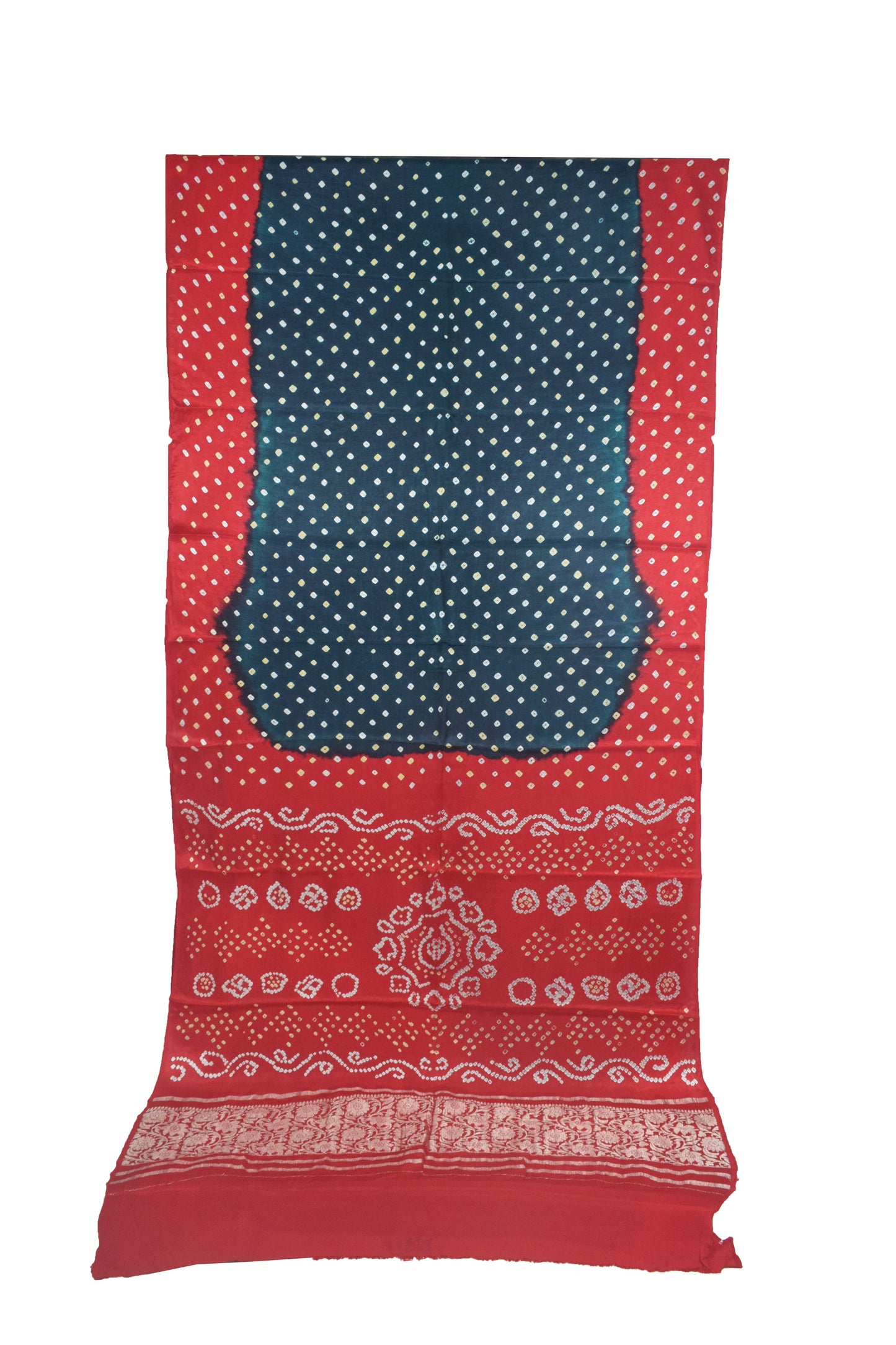 Bandhej [ Tie-Dye] Modal Silk Multi (Bandhej - Tie Dye) Pallu Saree with Golden Border - With Blouse Piece - 5.5 Mtr Length    -  SKU : ZD12A01A