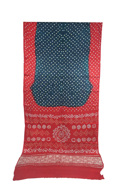 Bandhej [ Tie-Dye] Modal Silk Multi (Bandhej - Tie Dye) Pallu Saree with Golden Border - With Blouse Piece - 5.5 Mtr Length    -  SKU : ZD12A01A