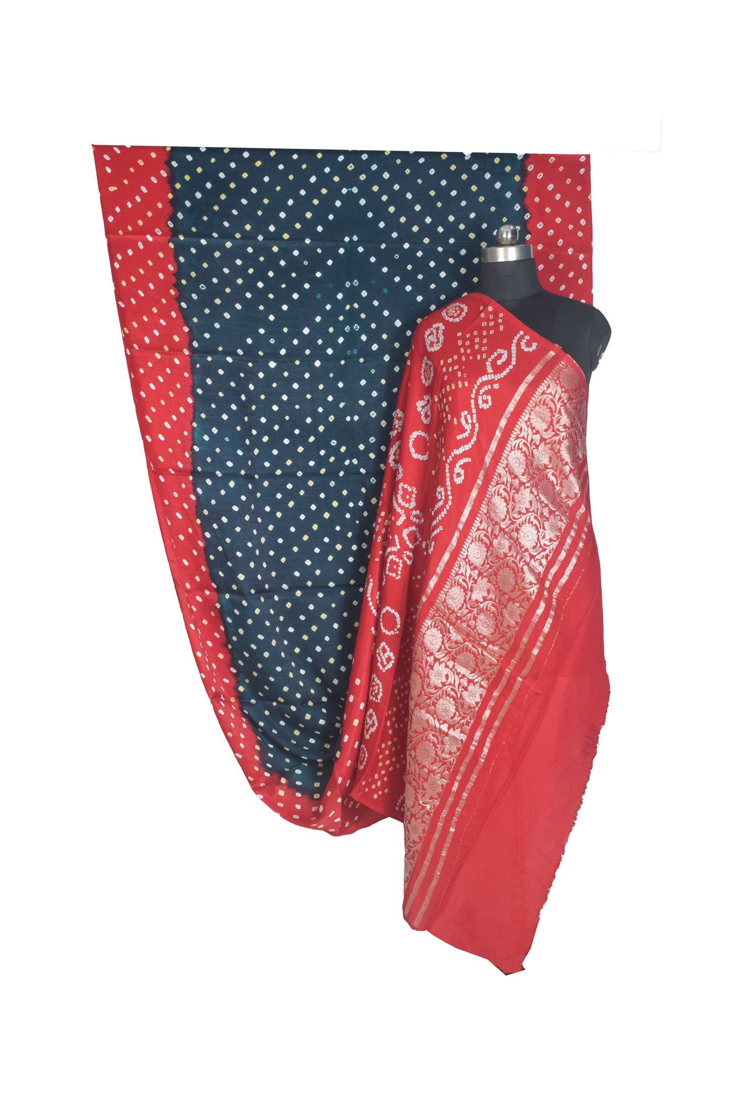 Bandhej [ Tie-Dye] Modal Silk Multi (Bandhej - Tie Dye) Pallu Saree with Golden Border - With Blouse Piece - 5.5 Mtr Length    -  SKU : ZD12A01A