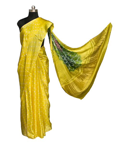 Bandhej ( Tie-Dye) Modal Silk Multi (Bandhej - Tie Dye) Pallu Saree with Golden Border - With Blouse Piece    -  SKU : KK18801J