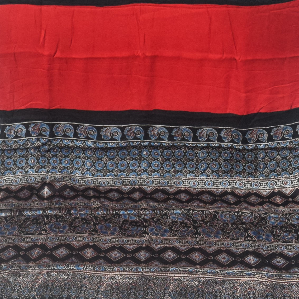 Plain Dyeing Modal Silk Part Natural Dye Half Ajrakh Hand Block Print Saree with Blouse Piece - 5.5 Mtr Length   -  SKU : 0095-MRBK