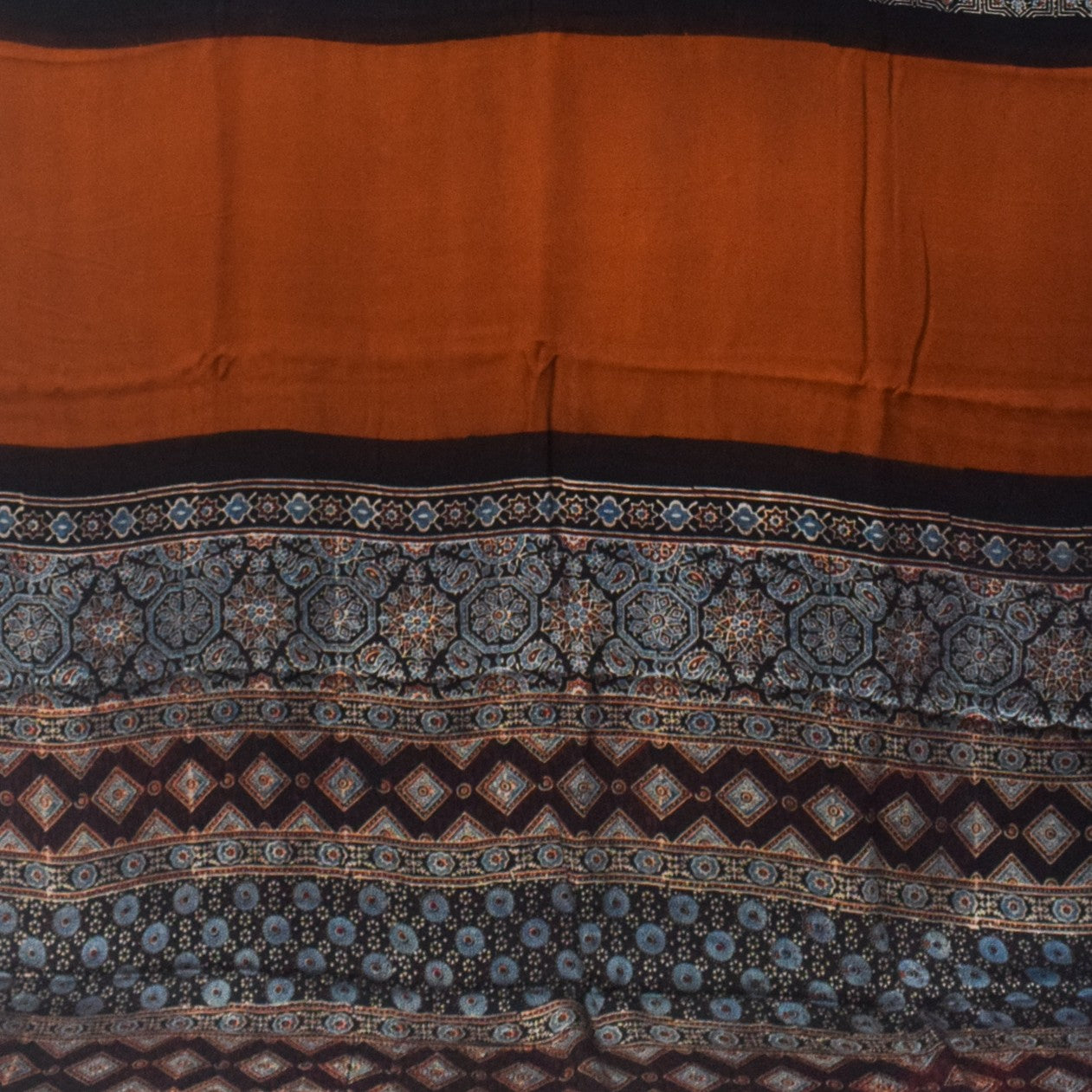 Plain Dyeing Modal Silk Part Natural Dye Half Ajrakh Hand Block Print Saree with Blouse Piece - 5.5 Mtr Length    -  SKU : 0095-RUBK