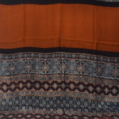 Plain Dyeing Modal Silk Part Natural Dye Half Ajrakh Hand Block Print Saree with Blouse Piece - 5.5 Mtr Length    -  SKU : 0095-RUBK