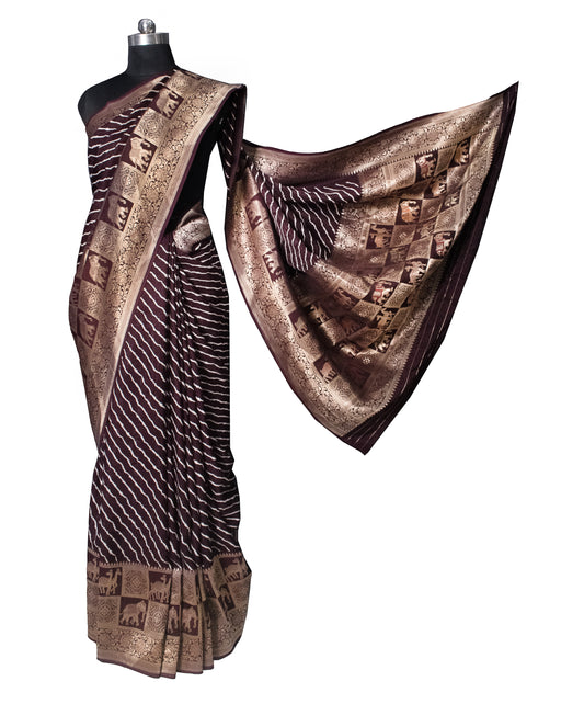 Laheryu Print Dola Silk With Full Nakshi Border Saree With Worked Blouse Piece - 6 Mtr Length    -  SKU : KK21701I