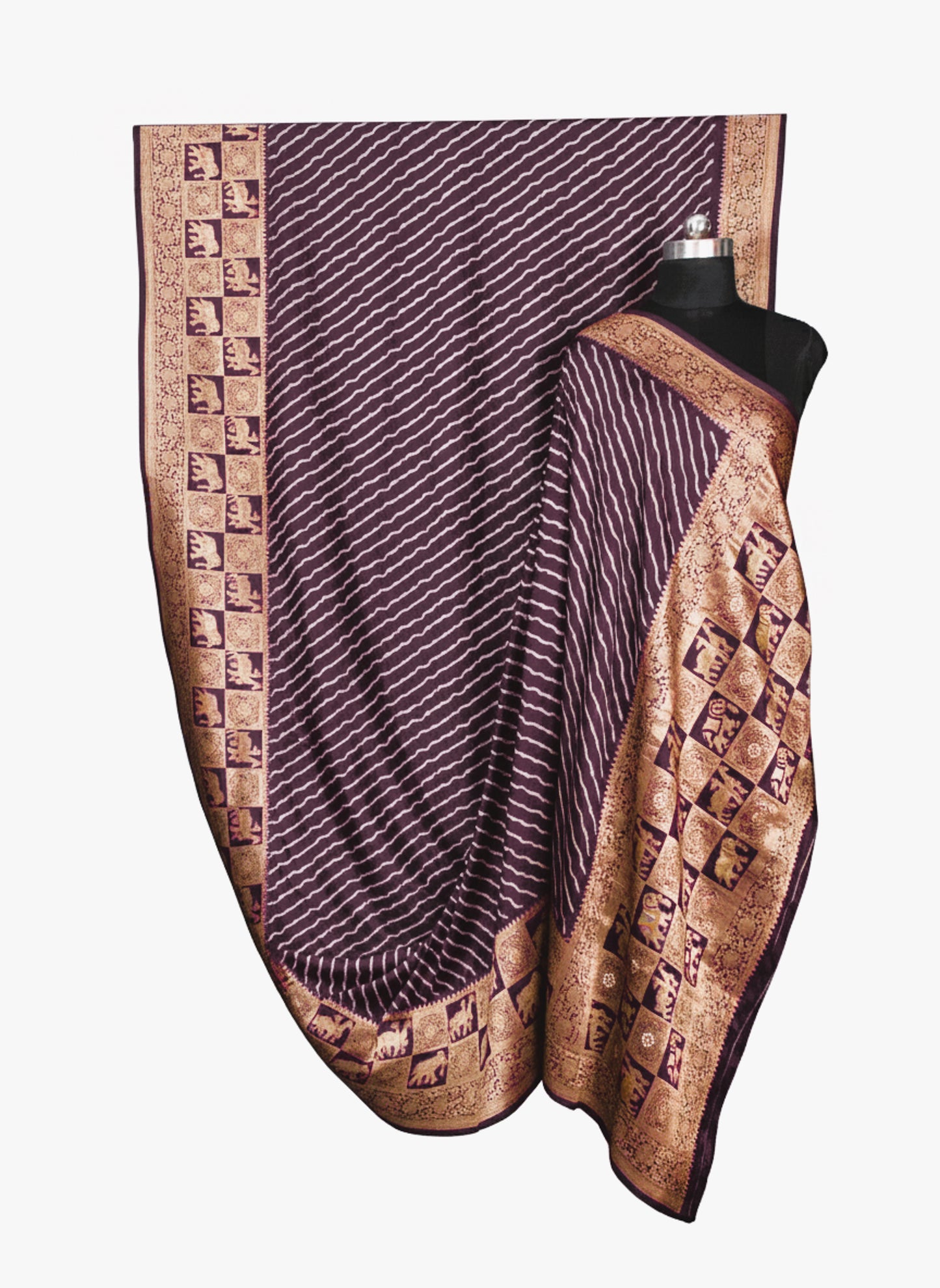 Laheryu Print Dola Silk With Full Nakshi Border Saree With Worked Blouse Piece - 5.5 Mtr Length    -  SKU : KK28901E