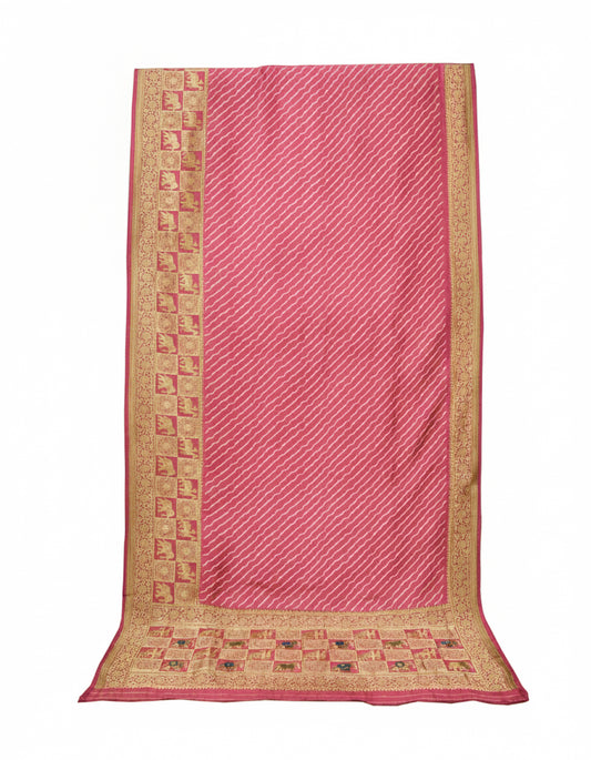 Laheryu Print Dola Silk With Full Nakshi Border Saree With Worked Blouse Piece - 5.5 Mtr Length    -  SKU : KK28901B