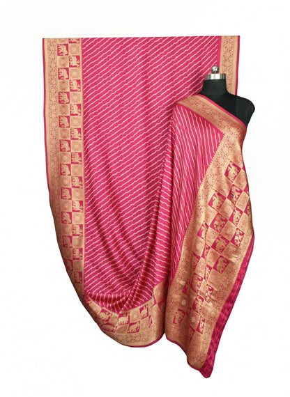 Laheryu Print Dola Silk With Full Nakshi Border Saree With Worked Blouse Piece - 5.5 Mtr Length    -  SKU : KK28901B