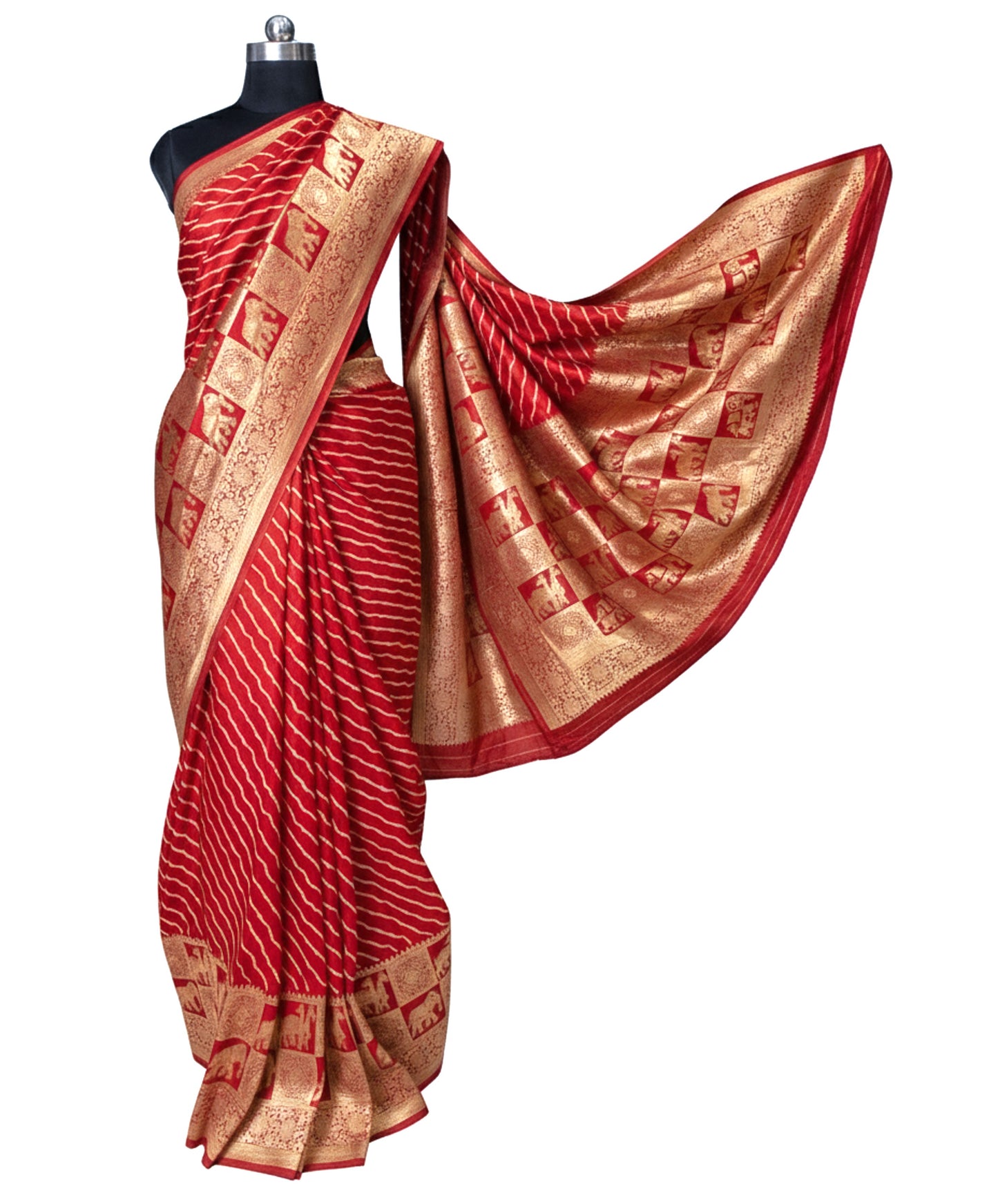 Laheryu Print Dola Silk With Full Nakshi Border Saree With Worked Blouse Piece - 5.5 Mtr Length    -  SKU : KK28901A