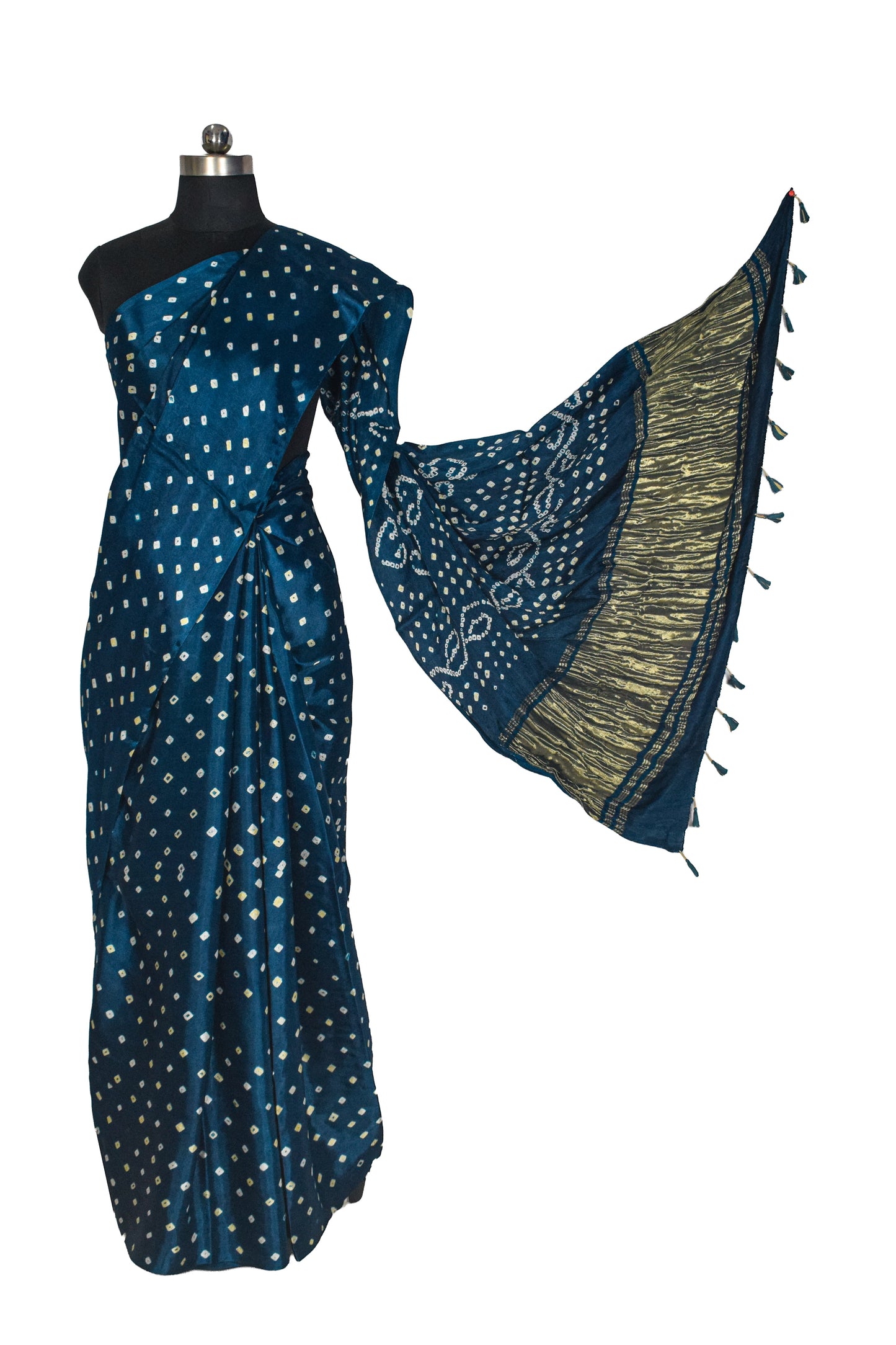 Bandhej [ Tie-Dye] Modal Silk Saree with Golden Border - With Blouse Piece - 5.5 Mtr Length    -  SKU : ZD26C01B