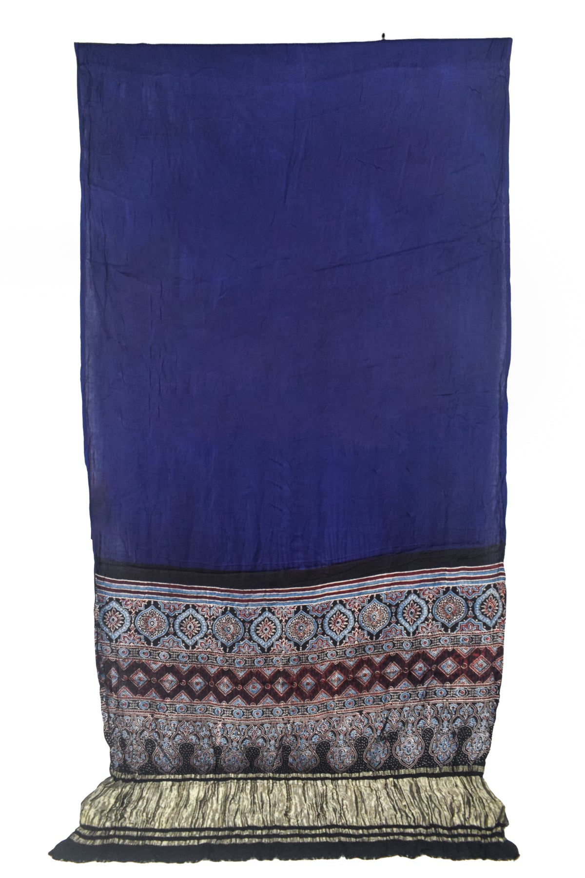 Plain Dyeing Modal Silk Part Natural Dye Natural Dye Ajrakh Pallu Saree with Golden Border - With Blouse Piece - 5.5 Mtr Length   -  SKU : 0109-NBBK