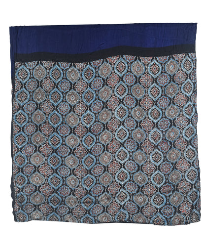 Plain Dyeing Modal Silk Part Natural Dye Natural Dye Ajrakh Pallu Saree with Golden Border - With Blouse Piece - 5.5 Mtr Length   -  SKU : 0109-NBBK