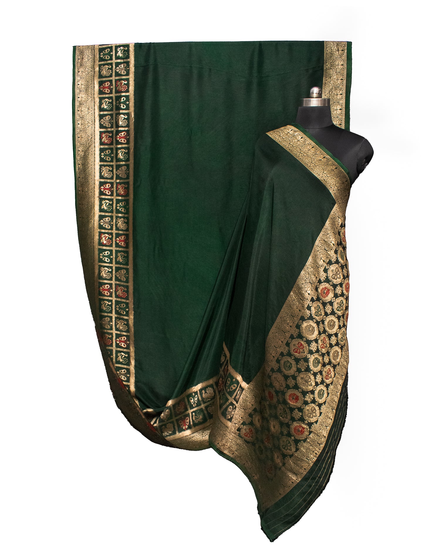 Plain Dyeing Dola Silk With Full Nakshi Border Saree with Blouse Piece - 6 Mtr Length    -  SKU : KK13A01C