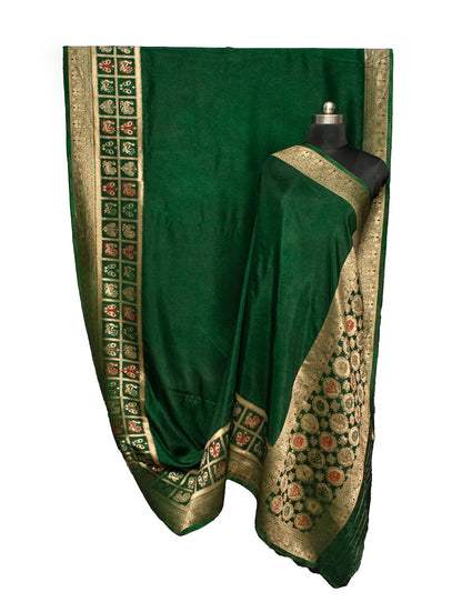 Plain Dyeing Dola Silk With Full Nakshi Border Saree with Blouse Piece - 6 Mtr Length    -  SKU : KK13A01J