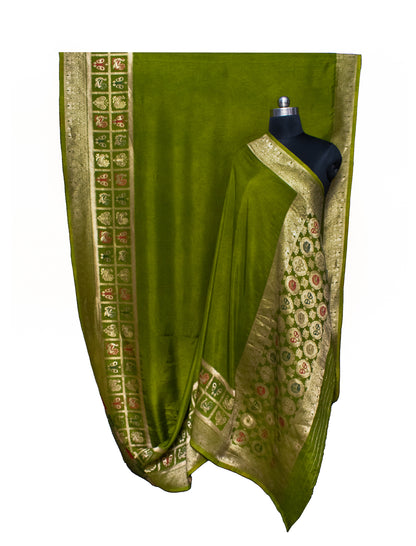 Plain Dyeing Dola Silk With Full Nakshi Border Saree with Blouse Piece - 6 Mtr Length    -  SKU : KK13A01B