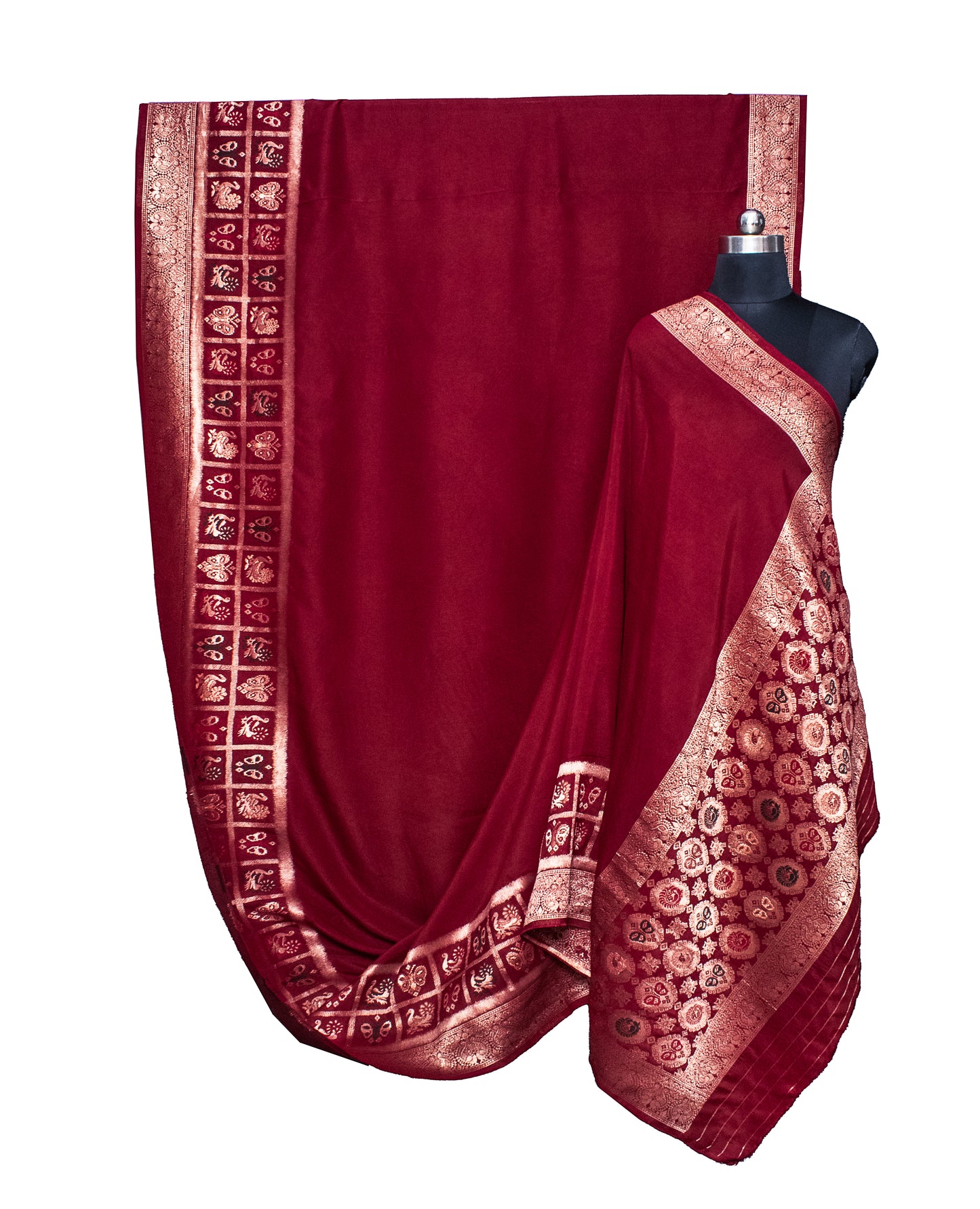 Plain Dyeing Dola Silk With Full Nakshi Border Saree with Blouse Piece - 6 Mtr Length    -  SKU : KK13A01A