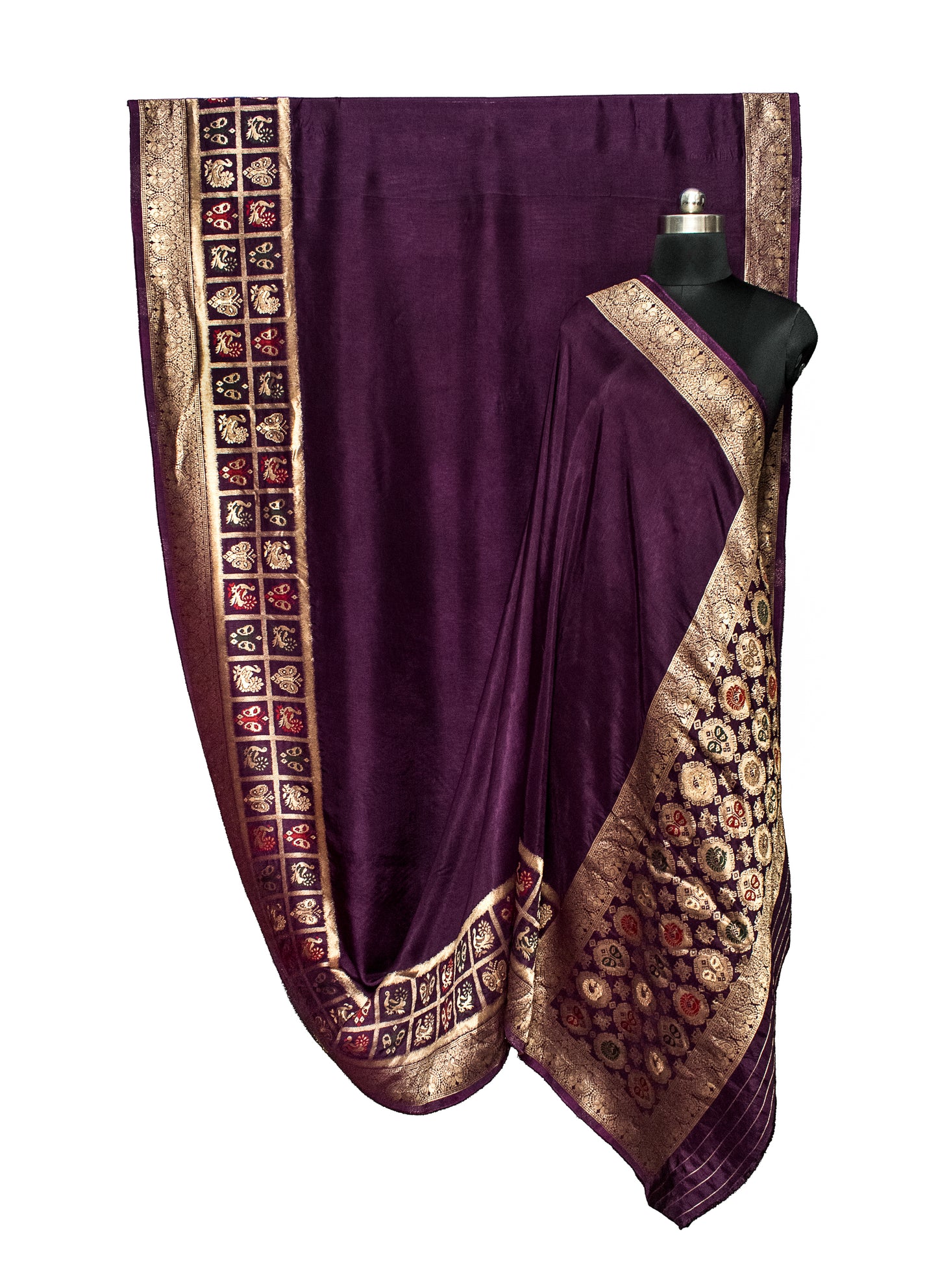 Plain Dyeing Dola Silk With Full Nakshi Border Saree with Blouse Piece - 6 Mtr Length    -  SKU : KK13A01N