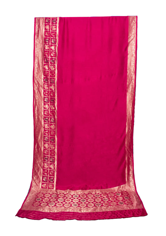 Plain Dyeing Dola Silk With Full Nakshi Border Saree with Blouse Piece - 6 Mtr Length    -  SKU : KK13A01G