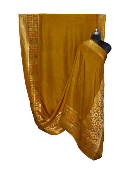 Plain Dyeing Dola Silk With Full Nakshi Border Saree with Blouse Piece - 6 Mtr Length    -  SKU : KK13A01L