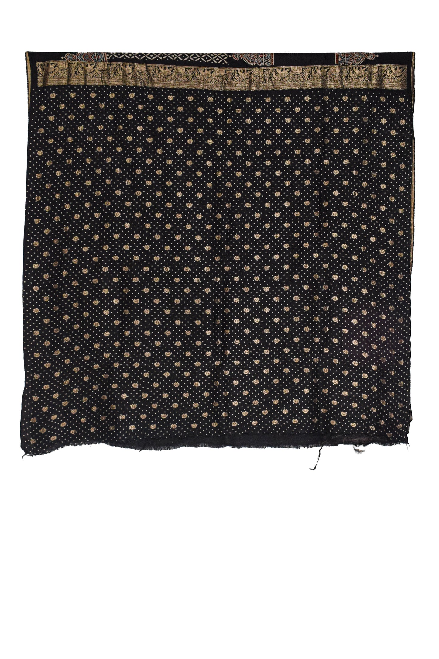 Ajrakh Dola Silk Natural Dye Hand Block Print Saree With Full nakshi Border & Pallu - With Blouse Piece - 5.5 Mtr Length    -  SKU : KK22701F