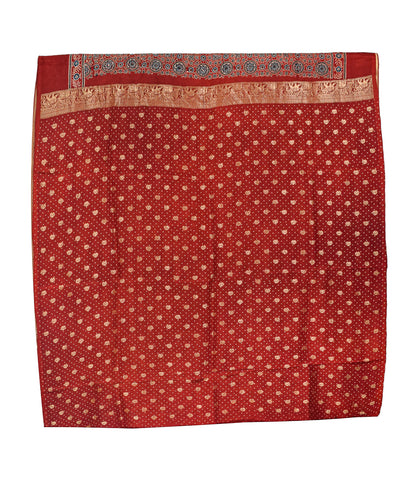 Ajrakh Dola Silk Natural Dye Hand Block Print Saree With Full nakshi Border & Pallu - With Blouse Piece - 5.5 Mtr Length    -  SKU : KK22701A