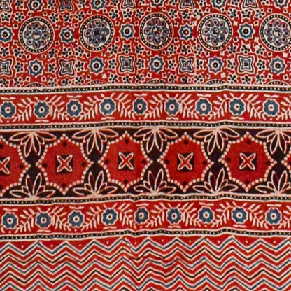 Ajrakh Dola Silk Natural Dye Hand Block Print Saree With Full nakshi Border & Pallu - With Blouse Piece - 5.5 Mtr Length    -  SKU : KK22701A