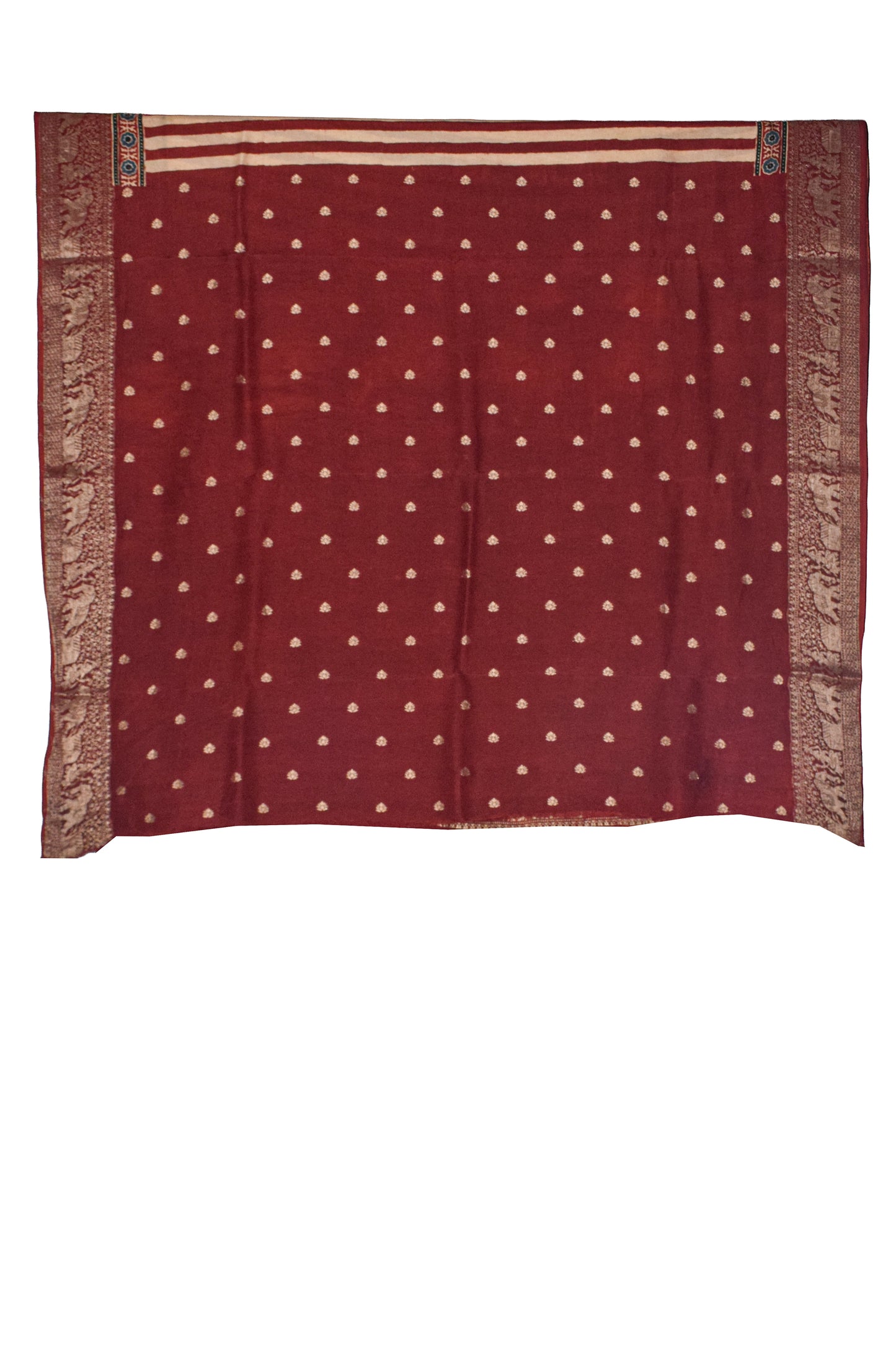Ajrakh Dola Silk Natural Dye Hand Block Print Saree With Full nakshi Border & Pallu - With Blouse Piece - 5.5 Mtr Length    -  SKU : KK30401A