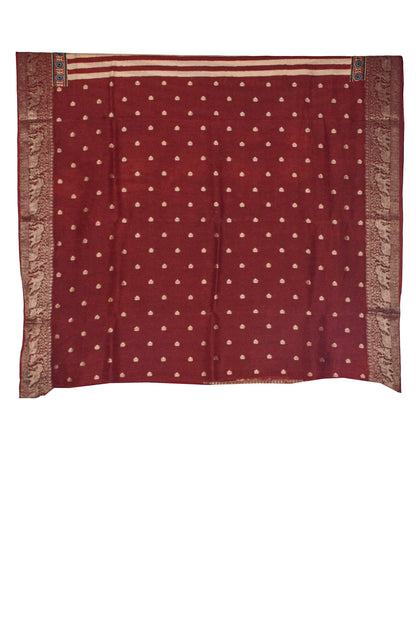 Ajrakh Dola Silk Natural Dye Hand Block Print Saree With Full nakshi Border & Pallu - With Blouse Piece - 5.5 Mtr Length    -  SKU : KK30401A