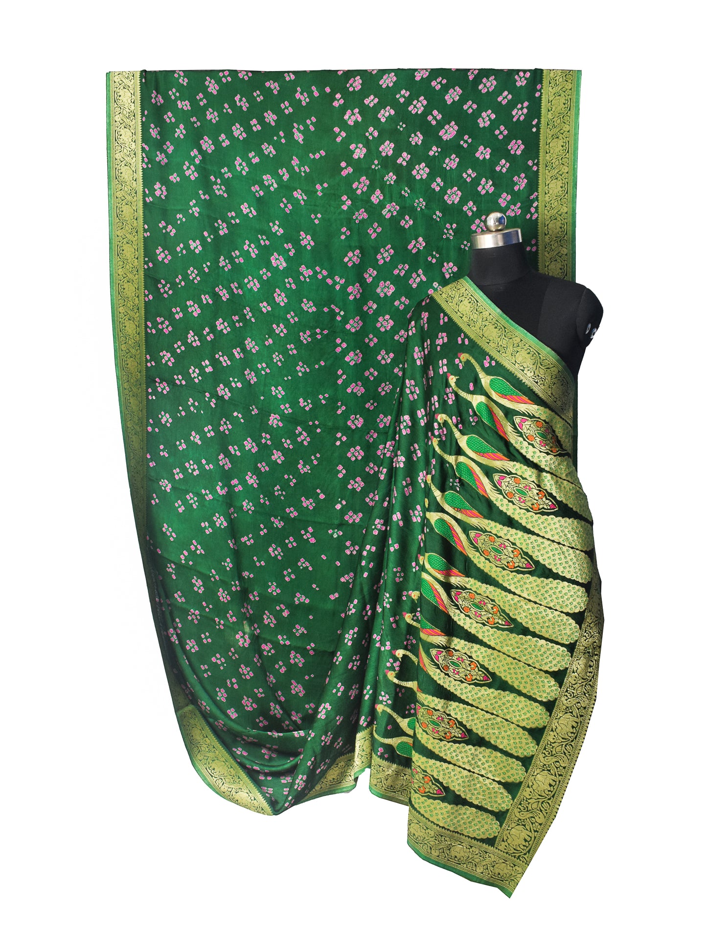 Bandhej [ Tie-Dye] Modal Silk Rai ( Fine) Bandhej Saree With Full nakshi Border & Pallu - 5.5 Mtr Length + 0.85 Mtr Blouse Piece    -  SKU : ZD11B01B