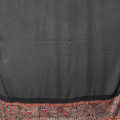 Ajrakh Modal Silk Part Natural Dye Half Plain Dyeing Hand Block Print Saree with 5.5 Mtr Length + 0.85 Mtr Blouse Piece    -  SKU : ZD30B01B