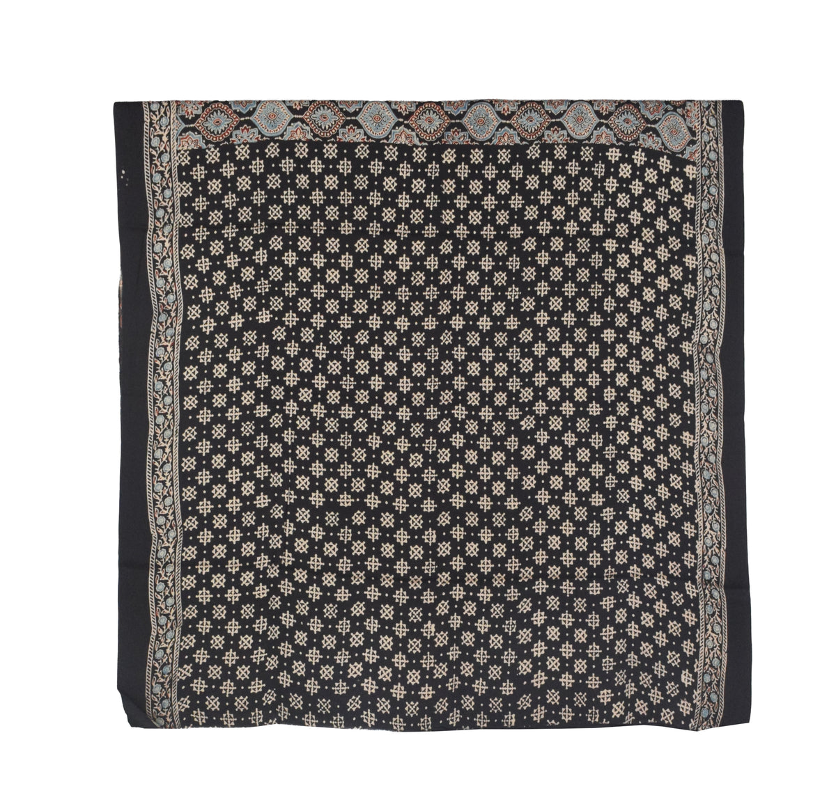 Ajrakh Modal Silk Part Natural Dye Half Plain Dyeing Hand Block Print Saree with Blouse Piece - 5.5 Mtr Length   -  SKU : ZD27701F