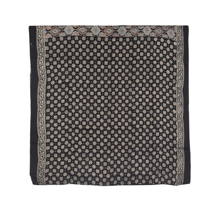 Ajrakh Modal Silk Part Natural Dye Half Plain Dyeing Hand Block Print Saree with Blouse Piece - 5.5 Mtr Length   -  SKU : ZD27701F