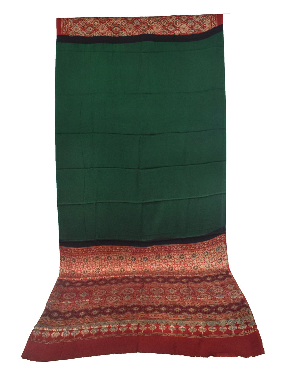 Ajrakh Modal Silk Part Natural Dye Half Plain Dyeing Hand Block Print Saree with Blouse Piece - 5.5 Mtr Length   -  SKU : ZD27701E